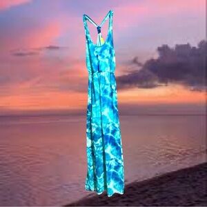 Dee Elle Turquoise Aqua Watercolor Maxi Dress